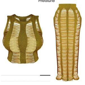 PrettyLittleThing Olive Knit Skirt Set